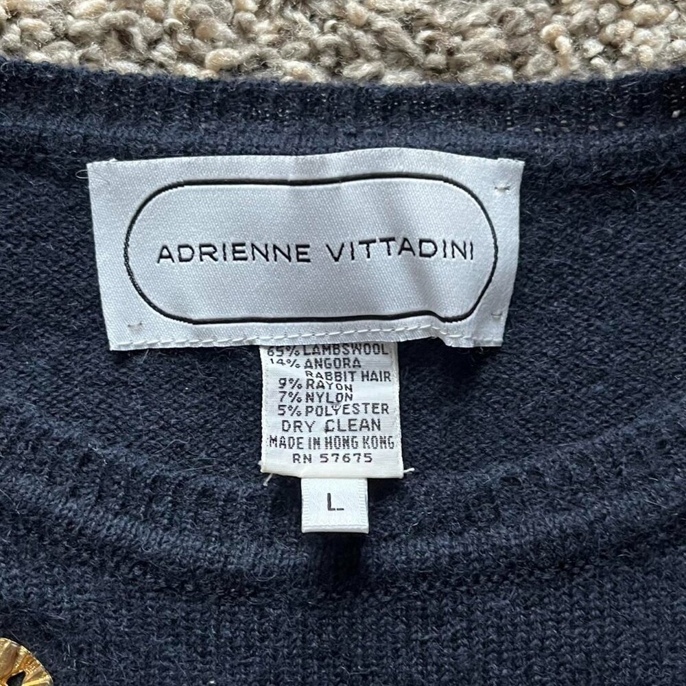 Adrienne Vittadini Angora Wool Sweater Womens Large Black w/Glitter Sun Pendant - Picture 2 of 7